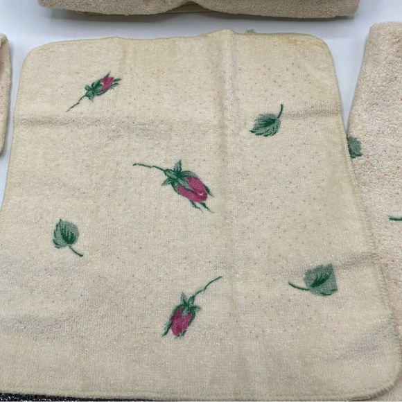 Vintage Cannon Bath Towels Wash Cloth White Pink Rose Floral Cottage Core USA - Picture 3 of 6